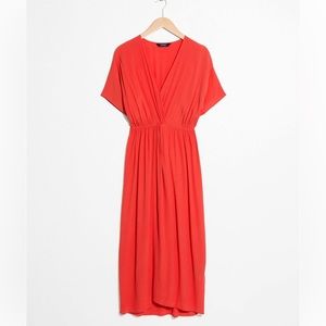 & OTHER STORIES Twist Knot Midi Dress Red Wrap Dress Size 10 in Red